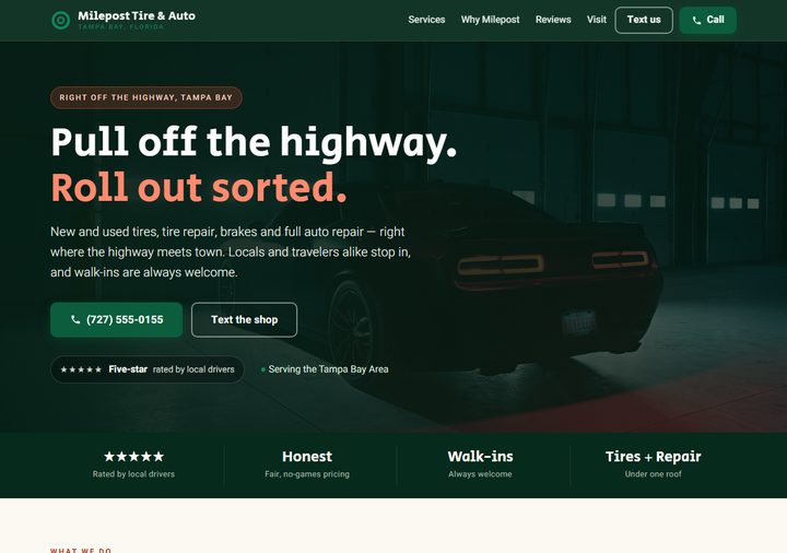 Tire and auto repair template preview — roadside emerald design