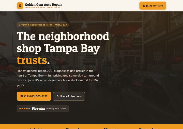 Auto repair template preview — charcoal and golden-mango design