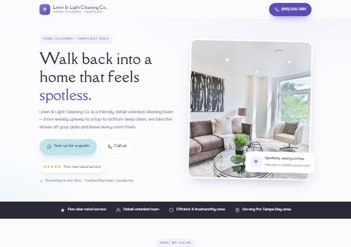 House cleaning template preview — soft lavender and mint-sky on porcelain