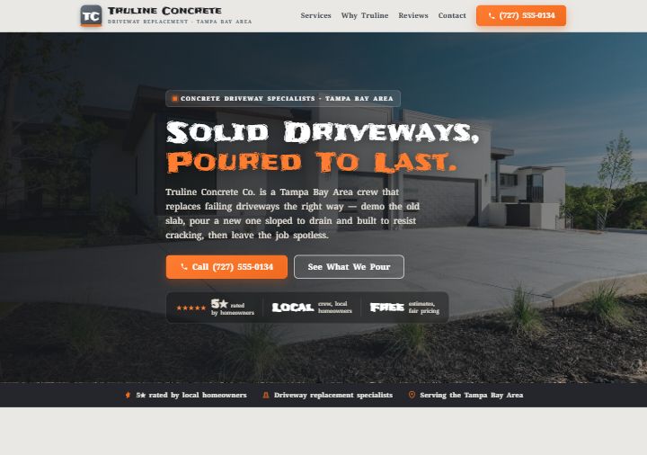 Concrete contractor template preview — cement gray with safety-orange accents