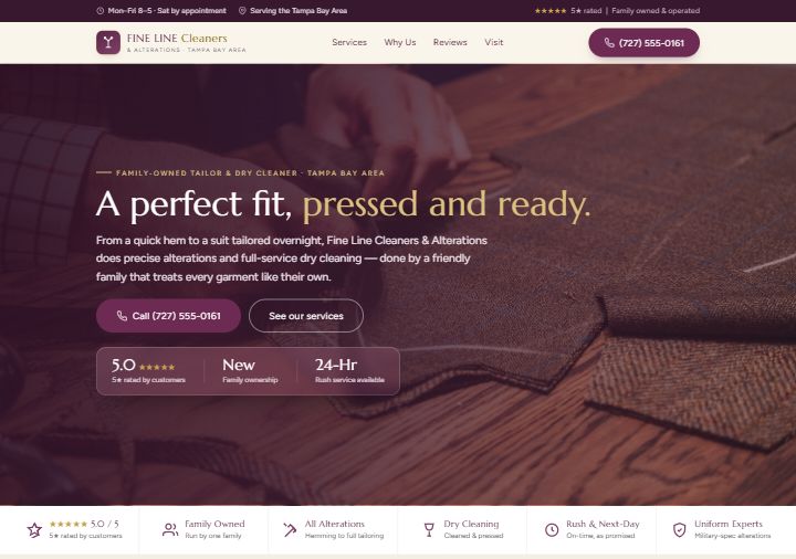 Dry cleaning template preview — plum and gold boutique design