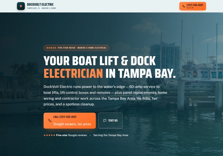 Electrician template preview — deep marina teal with signal orange