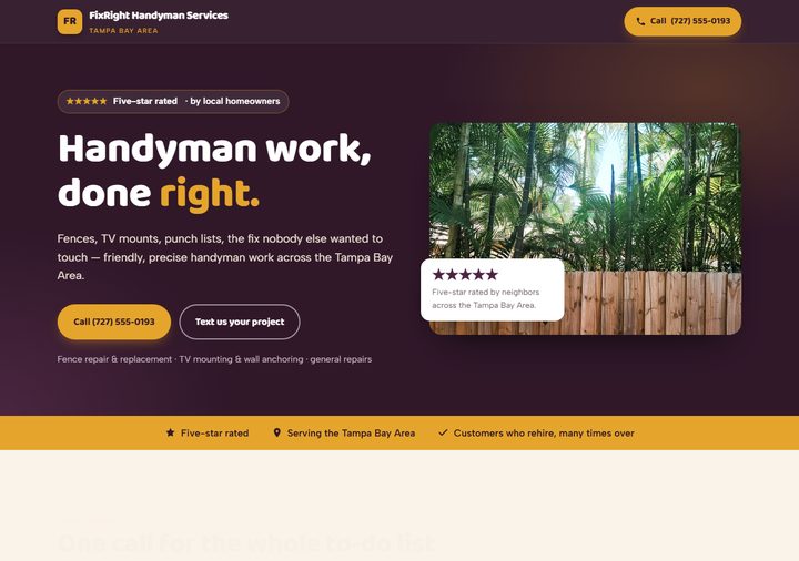 Handyman template preview — mulberry with honey gold