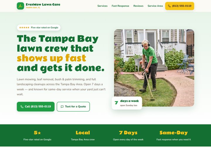 Lawn care template preview — bright green and yellow design