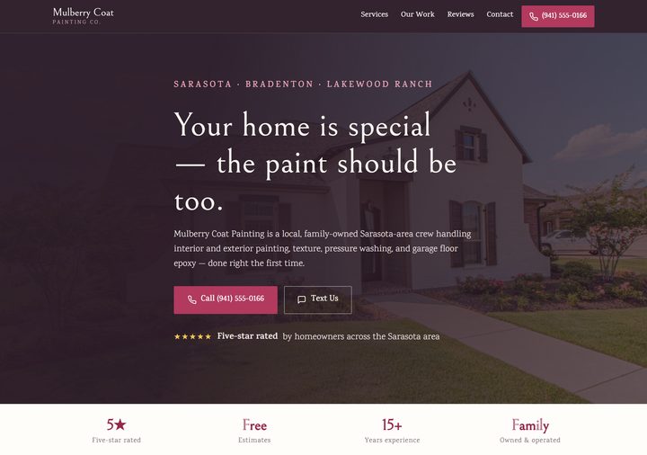 House painting template preview — plum and rose on chalk white