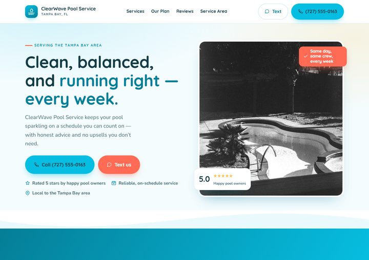 Pool service template preview — bright aqua design