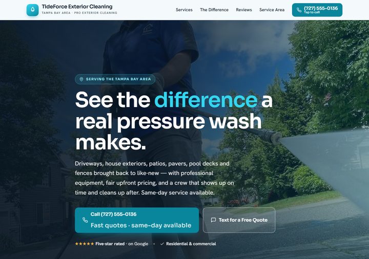 Pressure washing template preview — slate navy and cyan
