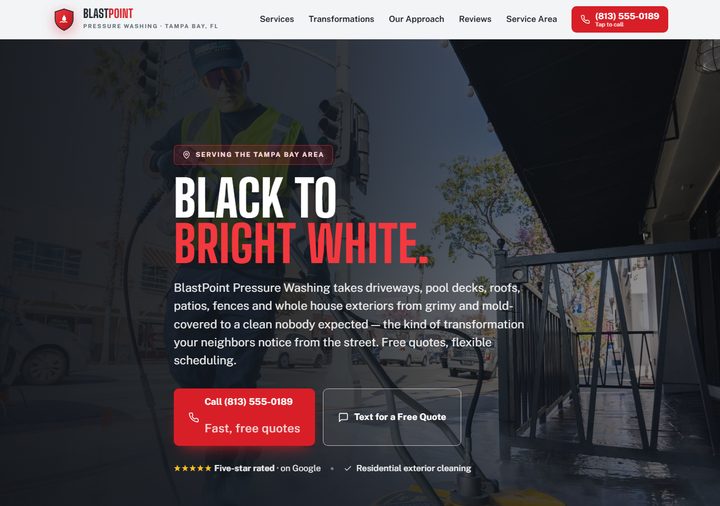 Pressure washing template preview — charcoal with fire-red chevrons