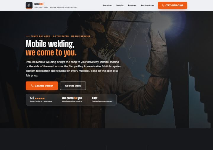 Mobile welding template preview — graphite and molten-orange industrial design