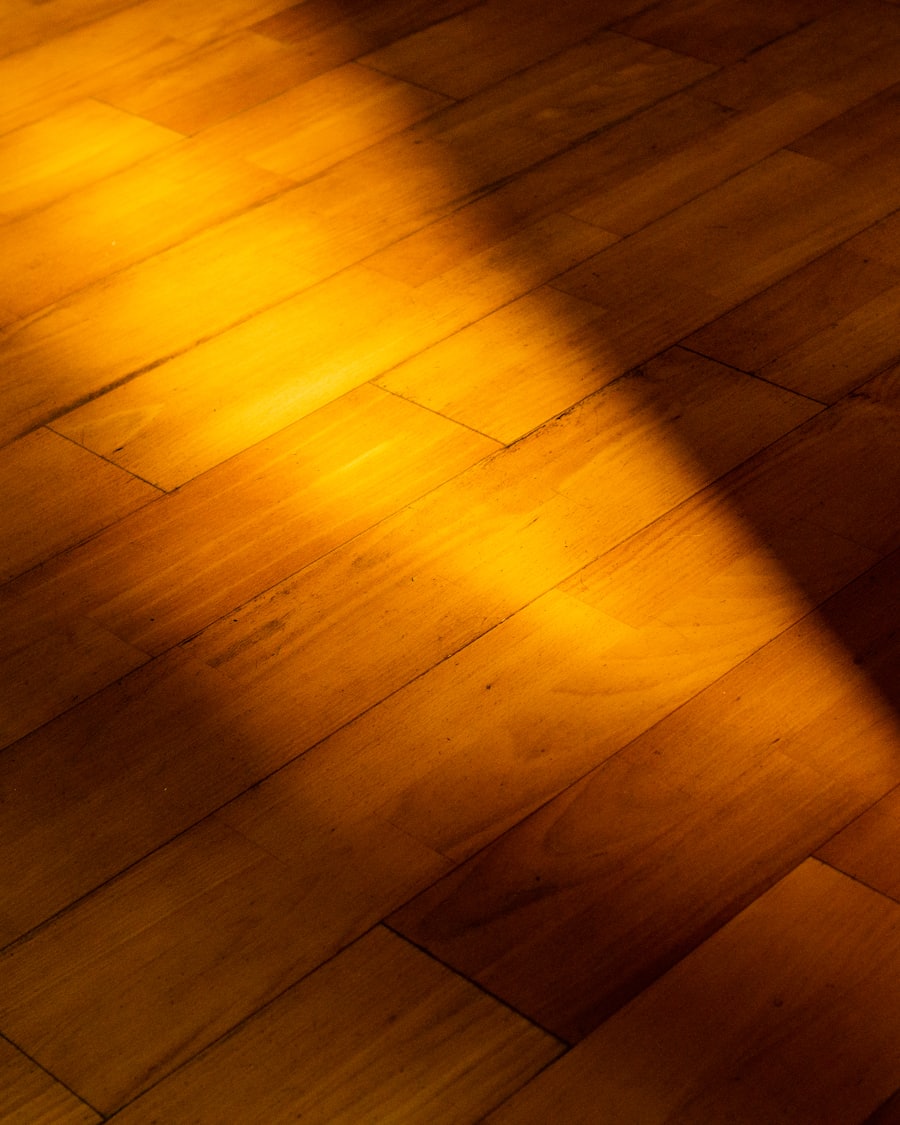 Sunlight falling across a freshly finished honey-oak plank floor